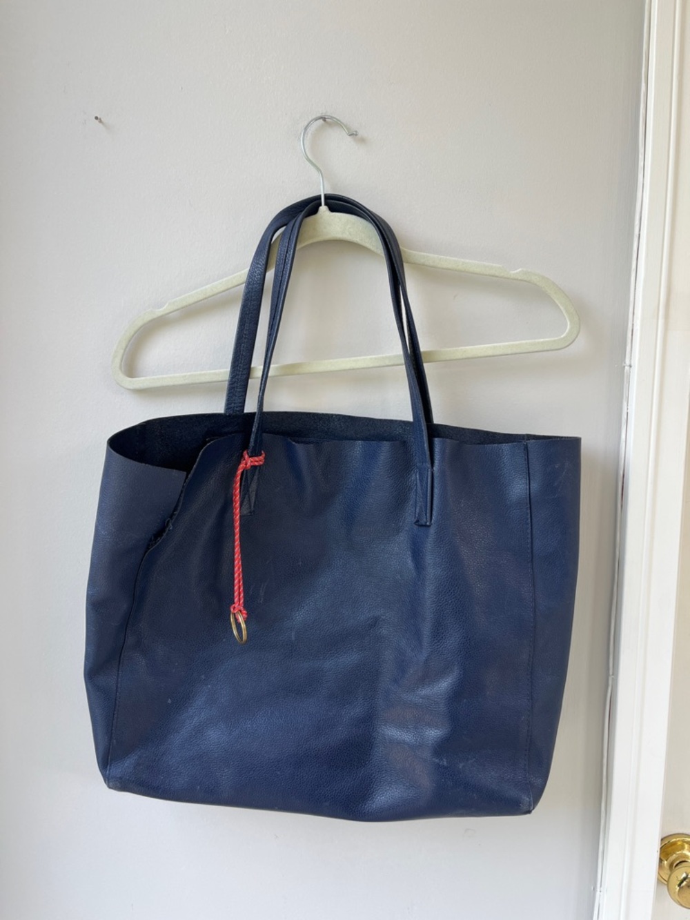 J Crew The Carryall Navy Leather Tote Bag